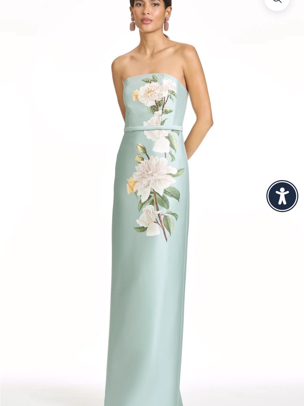 Sachin + Babi Strapless Celadon Green Floral Column Gown